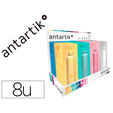 BOTELLA MARCA ANTARTIK ISOTERMICA ACERO INOXIDABLE LIBRE DE BPA 750ML EXPOSITOR CON 8 BOTELLAS