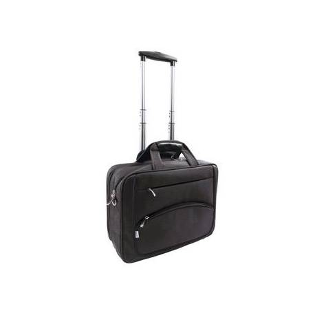 MALETIN PARA PORTATIL MARCA Q-CONNECT 16" NEGRO 1 ASA 2 BOLSILLOS EXTERIORES Y RUEDAS MEDIDAS 410X325X150 MM