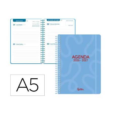 AGENDA ESCOLAR LIDERPAPEL 26-27 ESPIRAL CLASSIC 2 DIAS PAGINA A5 BILINGUE 70G PAPEL FSC AZUL