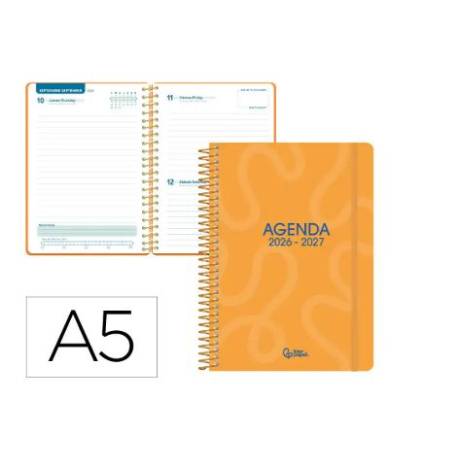 AGENDA ESCOLAR LIDERPAPEL 26-27 ESPIRAL CLASSIC DIA PAGINA A5 BILINGUE 70G PAPEL FSC NARANJA