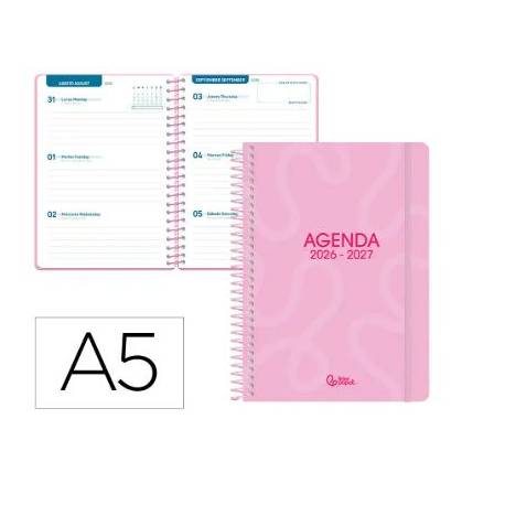 AGENDA ESCOLAR LIDERPAPEL 26-27 ESPIRAL CLASSIC SEMANA VISTA A5 BILINGUE 70G PAPEL FSC ROSA