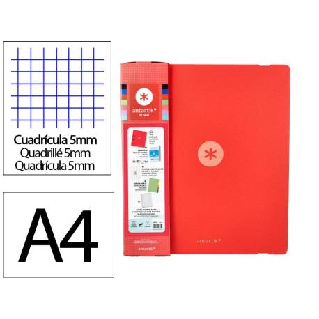CARPETA CON RECAMBIO ANTARTIK A4 CUADRO 5MM FOAM 4 ANILLAS 35MM MIXTAS COLOR ROJO