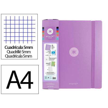 CARPETA CON RECAMBIO ANTARTIK A4 CUADRO 5MM FOAM 4 ANILLAS 35MM MIXTAS COLOR LAVANDA