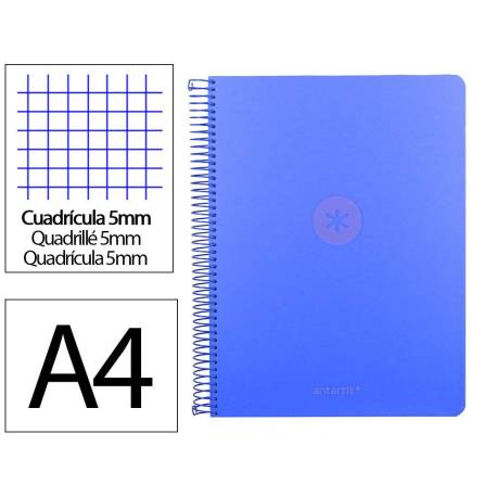 CUADERNO ESPIRAL MARCA ANTARTIK MICRO A4 TAPA FOAM 120H 90GR CUADRO 5MM 5 BANDAS 4 TALADROS COLOR AZUL