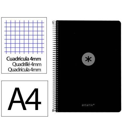 CUADERNO ESPIRAL MARCA ANTARTIK A4 TAPA FOAM 80H 90GR CUADRO 4MM CON MARGEN COLOR NEGRO
