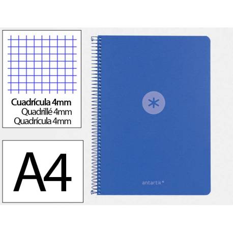 CUADERNO ESPIRAL MARCA ANTARTIK A4 TAPA FOAM 80H 90GR CUADRO 4MM CON MARGEN COLOR AZUL