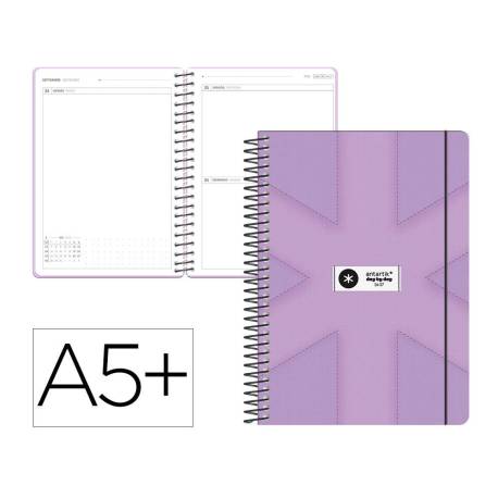 AGENDA ESCOLAR MARCA ANTARTIK 26-27 ESPIRAL PACK AND GO DIA PAGINAA5+ BILINGÜE 80G PAPEL FSC MORADO