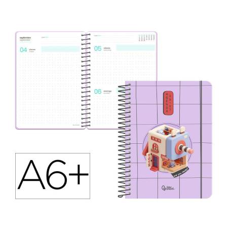AGENDA ESCOLAR MARCA LIDERPAPEL 26-27 ESPIRAL ORIENTAL DIA PAGINA A6+ BILINGUE 80G PAPEL FSC SACAPUNTAS