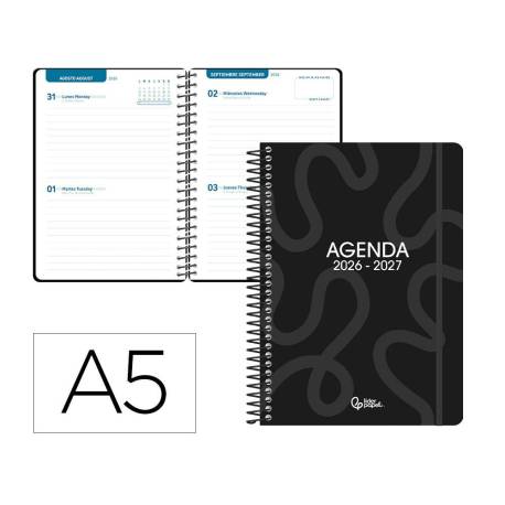 AGENDA ESCOLAR MARCA LIDERPAPEL 26-27 ESPIRAL CLASSIC 2 DIAS PAGINA A5 BILINGUE 70G PAPEL FSC NEGRO