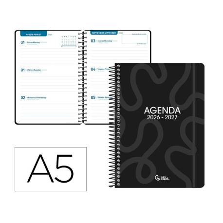AGENDA ESCOLAR MARCA LIDERPAPEL 26-27 ESPIRAL CLASSIC SEMANA VISTA A5 BILINGUE 70G PAPEL FSC NEGRO