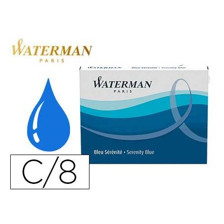 Tinta estilografica waterman serenity color blue caja de 8 cartuchos standard largos