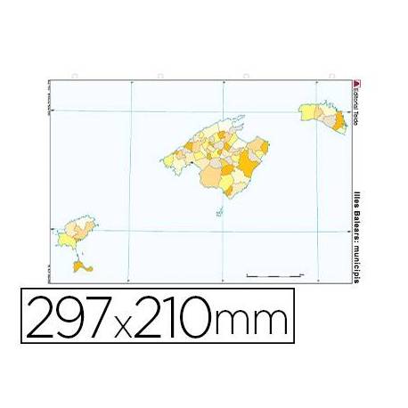 Mapa Mudo Islas Baleares DIN A4 Político Color