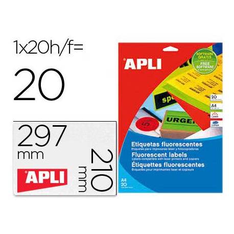 Etiqueta adhesiva Apli Din A4 verde fluorescente