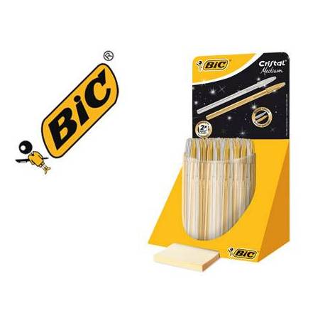 BOLIGRAFO MARCA BIC CRISTAL LINEA CELEBRATION DORADO Y PLATEADO EXPOSITOR DE 40 UNIDADES SURTIDAS