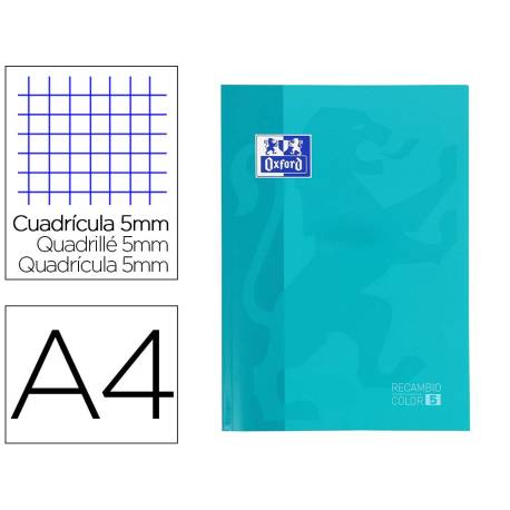 Recambio color oxford din a4 80 hojas 90 gr optik paper cuadros 5mm 4 taladros recuadros de 5 colores