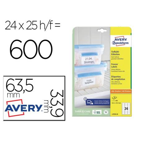 Etiqueta Adhesiva Avery 63,5x33,9 mm blanco Caja con 25 hojas