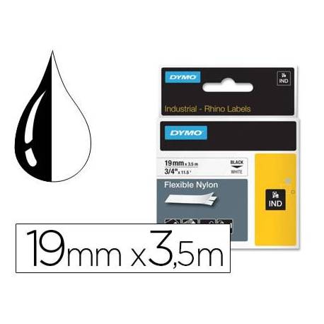 Cinta Dymo rhino nylon flexible blanco/negro