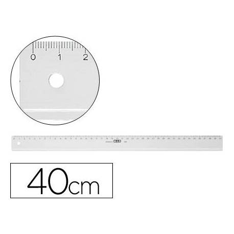 Regla de plastico M+R de 40 cm transparente con borde biselado y graduacion