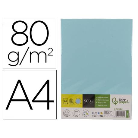 PAPEL COLOR MARCA LIDERPAPEL DIN A4 80 GR CELESTE PAQUETE DE 500 HOJAS