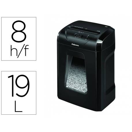 DESTRUCTORA DE DOCUMENTOS MARCA FELLOWES 12C CAPACIDAD 8H SEGURIDAD P4 GRAPAS CLIPS Y TARJETAS PAPELERA 19 L