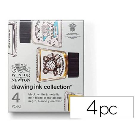 TINTA CALIGRAFICA MARCA WINSOR&NEWTON SET DE 4 BOTES COLORES METALICOS 14 ML