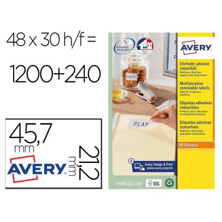 ETIQUETA ADHESIVA AVERY COLOR BLANCA REMOVIBLE PARA IMPRESORA LASER INKJET Y FOTOCOPIADORA 45,7X21,2 MM