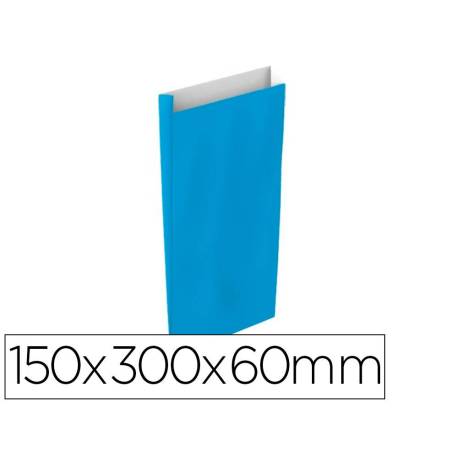 SOBRE PAPEL BASIKA CELULOSA COLOR CELESTE CON FUELLE S 150X300X60 MM PAQUETE DE 25 UNIDADES