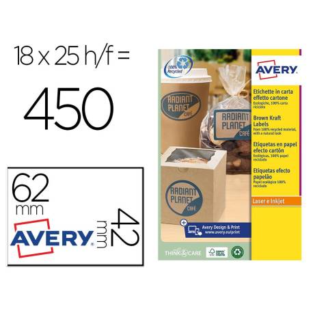 ETIQUETA ADHESIVA AVERY COLOR KRAFT EFECTO CARTON RECTANGULAR REMOVIBLE PARA IMPRESORA LASER INYECCION TINTA