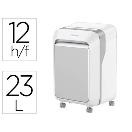 DESTRUCTORA DE DOCUMENTOS FELLOWES LX211 CAPACIDAD DE 12 HOJAS SEGURIDAD P5 COLOR BLANCA PAPELERA 23 L GRAPAS