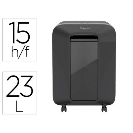 DESTRUCTORA DE DOCUMENTOS FELLOWES LX201 CAPACIDAD DE 15H SEGURIDAD P5 GRAPAS CLIPS Y TARJETAS 23 LITROS COLOR NEGRA