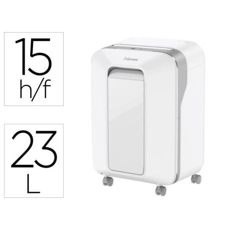 DESTRUCTORA DE DOCUMENTOS FELLOWES LX201 CAPACIDAD DE 15 H SEGURIDAD P5 CLIPS GRAPAS Y TARJETAS 23L BLANCA