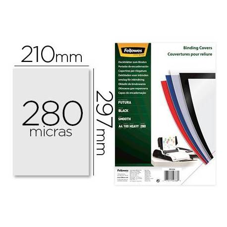 Tapa de Encuadernacion Polipropileno Fellowes DIN A4 Color Negro 280 micras pack 100 uds