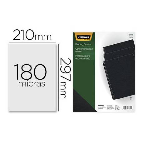 Tapa de Encuadernacion PVC Fellowes DIN A4 Color Opaco Negro 180 micras pack 100 uds