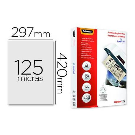 Bolsa de plastificar Fellowes Din A3 125 Micras con brillo Paquete de 100 unidades