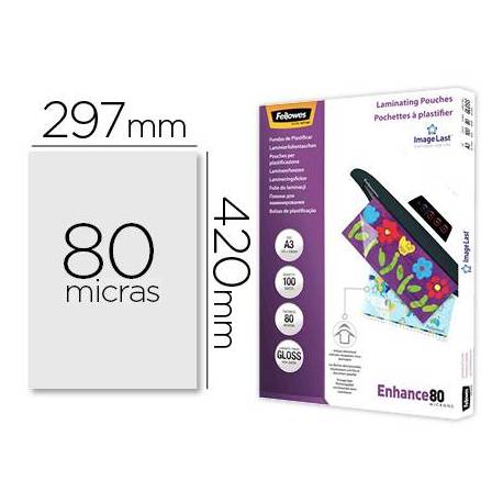 Bolsa de plastificar Fellowes Din A3 80 Micras con brillo Paquete de 100 unidades
