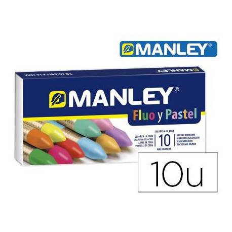 Lapices de Cera Manley Colores Surtidos fluor y pastel Caja 10 colores
