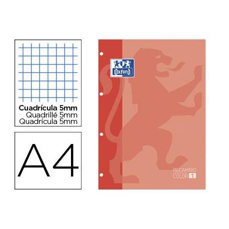RECAMBIO COLOR OXFORD DIN A4 80 H CUADRO 5 MM 4 TALADROS MELOCOTON