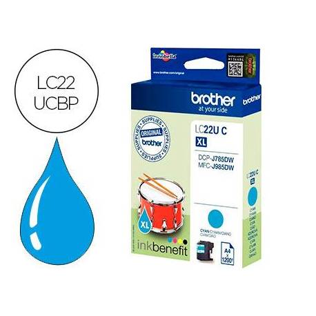 Cartucho Brother LC22UC XL color cian LC22UCBP dcp-j785dw / dcp-j785dwxl / mfc-j985dw / mfc-j985dw