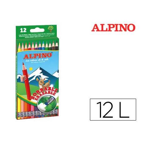 Lapices de Colores Alpino Borrables con Goma Hexagonales Colores Surtidos Caja de 12 unidades