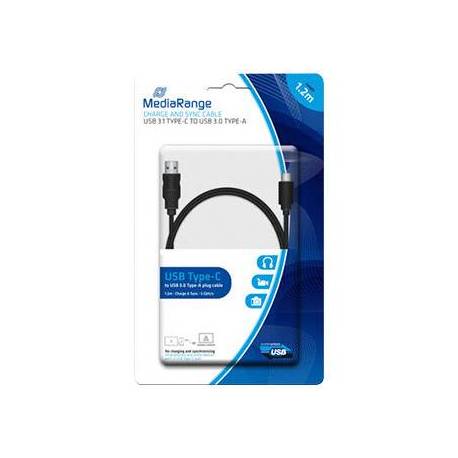 CABLE USB 3.1 TIPO C A USB 3.0 TIPO A MEDIARANGE LONGITUD DEL CABLE 1.2 MT COLOR NEGRO