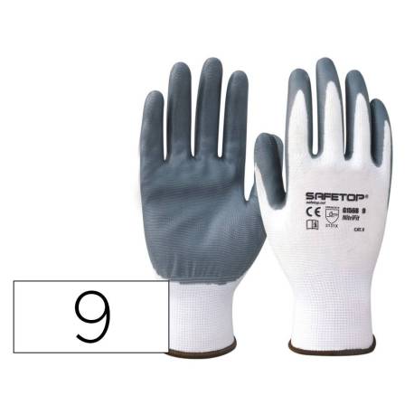 GUANTES DE NITRILO MARCA SAFETOP NITRI-FIT SINTETICO SOLIDO GRIS SIN COSTURA TALLA 9
