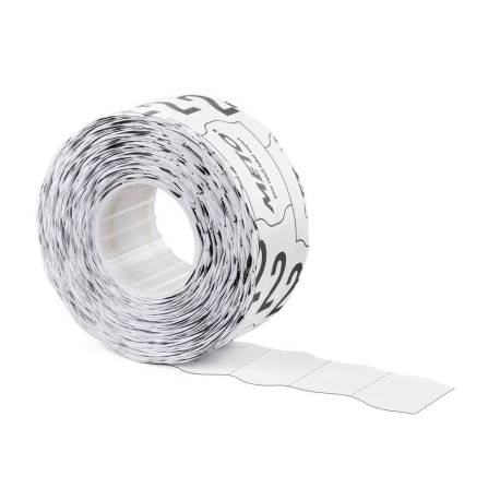 ETIQUETAS MARCA METO ONDULADAS 26X12 MM BLANCA LISA ADHESIVO REMOVIBLE ROLLO DE 1000 UNIDADES