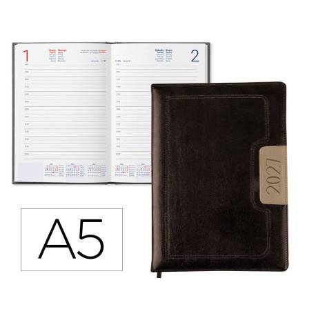 AGENDA ENCUADERNADA MARCA LIDERPAPEL 2027 DORIOS 15X21 CM DIA PAGINA BILINGUE PAPEL 70 G FSC DESIGN 1