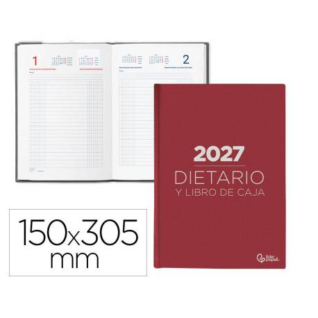 DIETARIO MARCA LIDERPAPEL 2027 DOS TERCIOS 150X305 MM DIA PAGINA BILINGUE COLOR ROJO PAPEL 70 G FSC