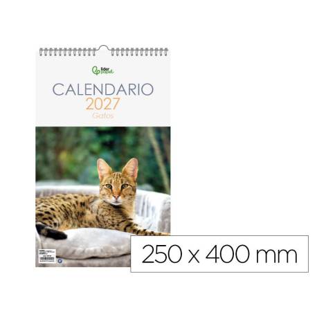 CALENDARIO ESPIRAL PARED MARCA LIDERPAPEL IMAGENES GATOS 2027 PARA ESCRIBIR 250X400 MM PAPEL 157 G
