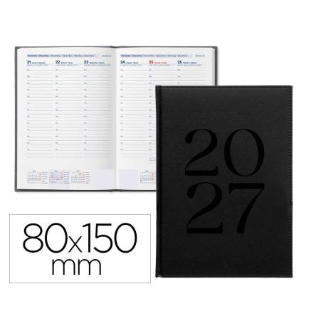 AGENDA OFICINA MARCA LIDERPAPEL 2027 ENCUADERNADA CRETA SEMANA VISTA 80X150 MM BILINGUE 70G PAPEL FSC BLACK