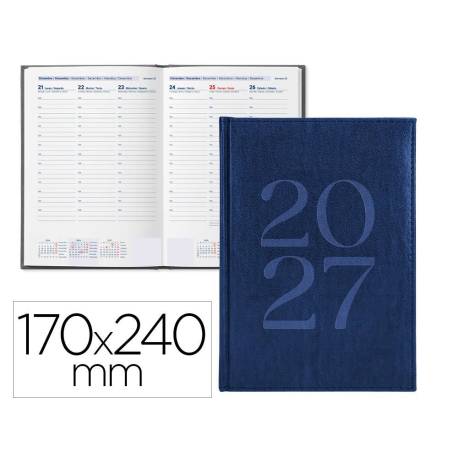 AGENDA OFICINA MARCA LIDERPAPEL 2027 ENCUADERNADA CRETA SEMANA VISTA 170X240 MM BILINGUE 70G PAPEL FSC BLUE