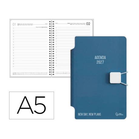 AGENDA OFICINA MARCA LIDERPAPEL 2027 ENCUADERNADA ELASTIC CLOSURE PEN DIA PAGINA A5 BILINGUE 70G PAPEL FSC DESIGN