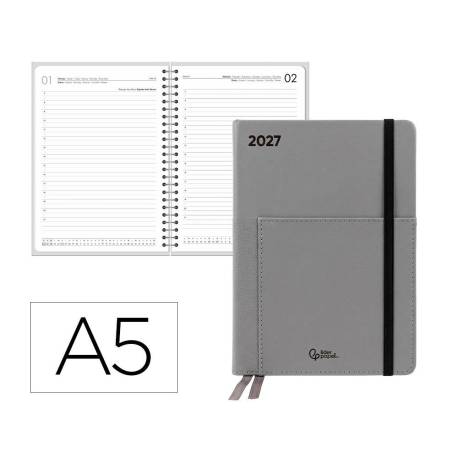 AGENDA OFICINA MARCA LIDERPAPEL 2027 ENCUADERNADA ELASTIC POCKET COLLECTION DIA PAGINA A5 BILINGUE 70G PAPEL FSC