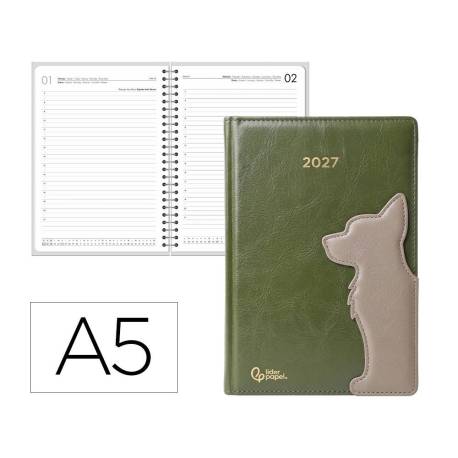 AGENDA OFICINA MARCA LIDERPAPEL 2027 ENCUADERNADA DOG PEN LOOP DIA PAGINA A5 BILINGUE 70G PAPEL FSC DESIGN 2